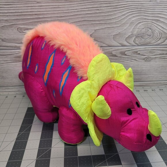 Stuffins Other - Stuffins Neon Pink Dinosaur Triceratops Parachute Nylon Sound Plush Vtg 1993 20"